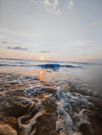 beautiful seascape with sunset over the sea. long exposureの写真素材