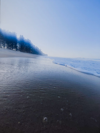 Foggy morning on the beach of the Baltic Sea, Latviaの写真素材