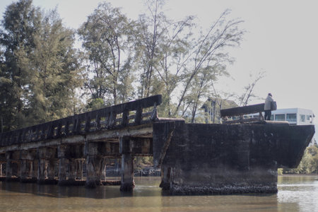 The old bridge in Kanchanaburi, Thailandの写真素材