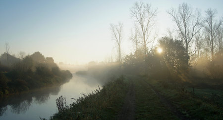 misty morning river landscape