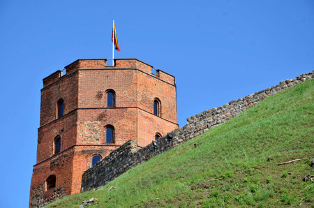 Red brick tower as a part of city wallsの写真素材