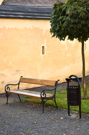 Ancient bench in the castle parkの写真素材