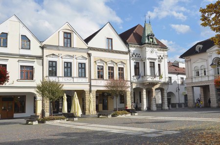 Historical town square in autumn, Zilina, Slovakiaの写真素材