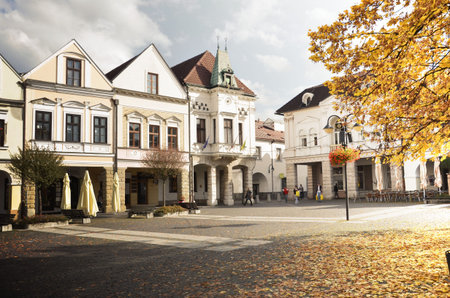Historical town square early morning in sunshine Zilina, Slovakia