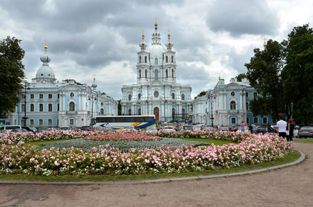 SAINT PETERSBURG / RUSSIA - July 16, 2013: Smolny Convent of the Resurrection located on Ploschad Rastrelli, on the bank of the River Nevaのeditorial素材