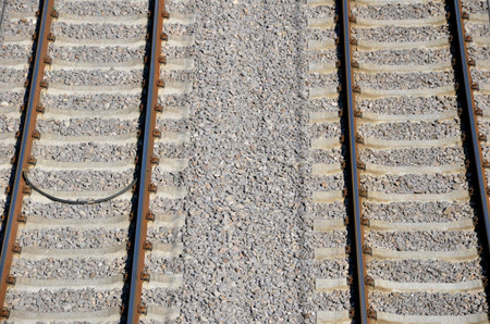 Above view at rails laid on concrete railway sleepers