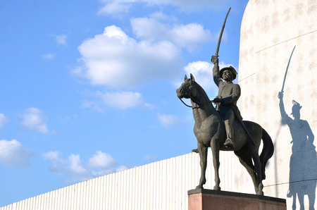 Statue of slovak national hero displayed like a fighter for his nation with sword on the horseの写真素材