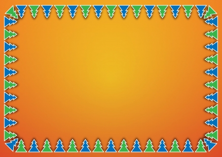 Green and blue Christmas tree on orange backgroundの写真素材