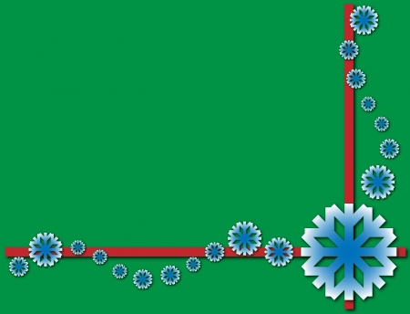 green christmas background with white and blue snowflakesの写真素材