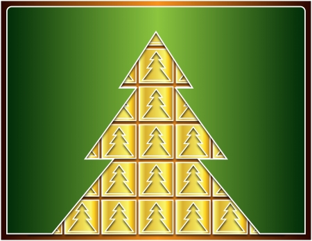 icons with golden Christmas tree covered with green treeの写真素材