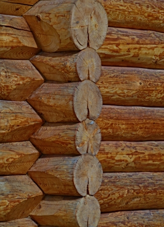 background or texture of wooden house corner jointsの写真素材