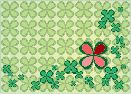 background green four leaf clover pattern with red leavesの写真素材
