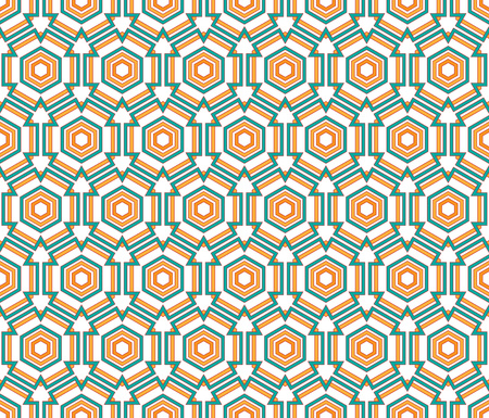 background or fabrik orange and green hexagon linear patternの写真素材