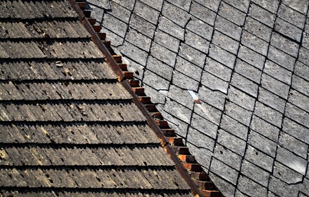 background or texture Two types of old roofsの写真素材