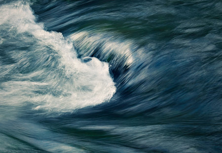 Abstract background detail retro blue blurry twisted waves on the river