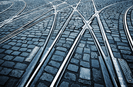 abstract background or texture Tramway Tram on Stone Pavementの写真素材