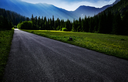 landscape background in the morning the way to the topの写真素材