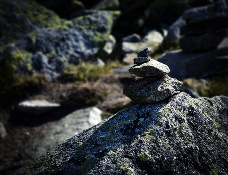 landscape background a stone man in the mountainsの写真素材
