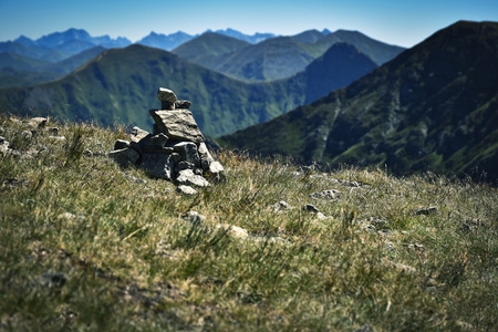 landscape background a stone man in the mountainsの写真素材