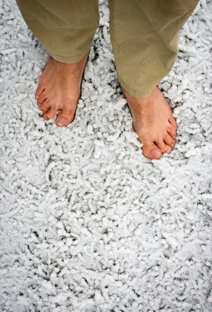 seasonal background bare feet on snowy grass