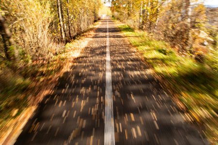 abstract background the view of the autumn cycle path blurred at speed
