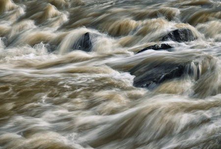 <p>abstract nature background Detail of wild muddy river with rapids</p>の写真素材