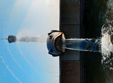 Fish fountain in the parkの写真素材