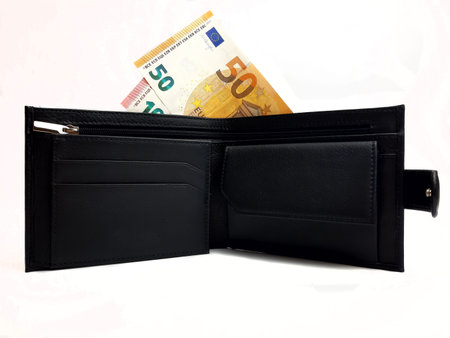 Black wallet with euro. European currency in a stylish wallet.