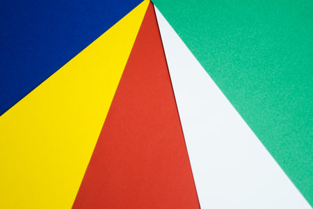 Five colors of the Seychelles flag. Illustration of geometric shapes.の写真素材