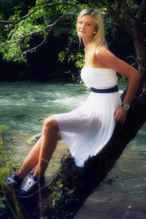  a women with white dressの写真素材