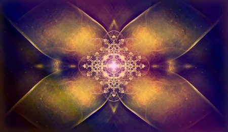 Beautiful ornamental flower fractal with shinig cross ornamentの写真素材