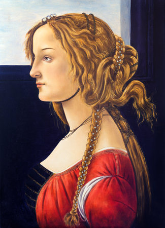 old painting master Sandro Botticelli, reproduction oil painting Portrait of a Young Woman on canvasの写真素材