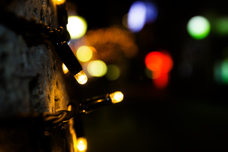Christmas lights, Christmas background. Festive abstract background with bokeh.の写真素材