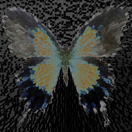 illustration of a butterfly, mixed medium, color backgroundの写真素材