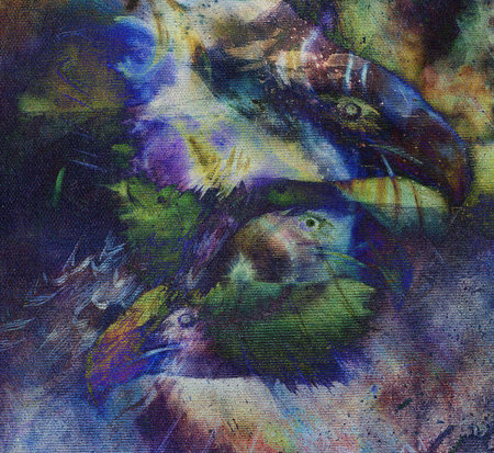 painting collage of eagle on an abstract color background.の写真素材