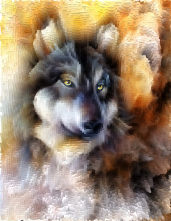 alsatian dog, painting Abstract spots background, vintage variant with polygon