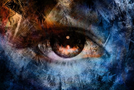 women eye and abstract background, computer collage.の写真素材