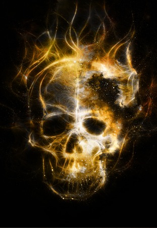 Skull and fractal effect. Color space background, computer collage. Elements of this image furnished by NASAの写真素材
