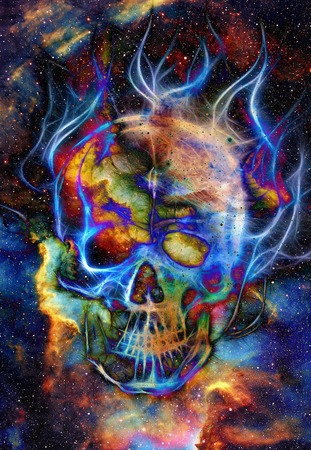 Skull and fractal effect. Color space background, computer collage. Elements of this image furnished by NASAの写真素材