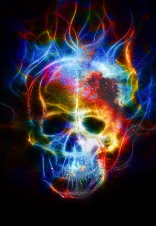 Skull and fractal effect. Color space background, computer collage. Elements of this image furnished by NASAの写真素材