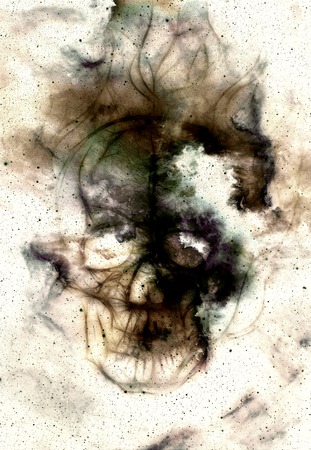 Skull and fractal effect. Color space background, computer collage. Elements of this image furnished by NASAの写真素材