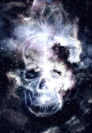 Skull and fractal effect. Color space background, computer collage. Elements of this image furnished by NASAの写真素材