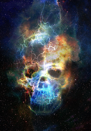 Skull and fractal effect. Color space background, computer collage. Elements of this image furnished by NASAの写真素材