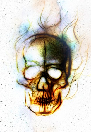Skull and fractal effect. Color background, computer collageの写真素材