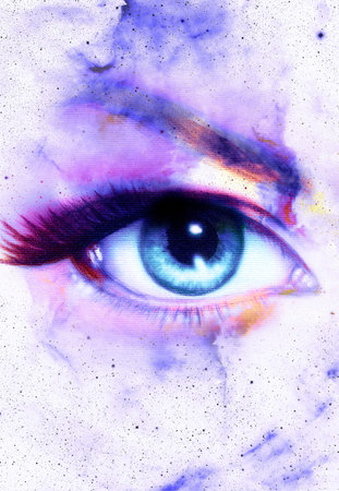 Woman Eye and abstract color background, eye contact