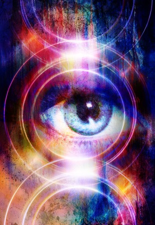 Woman eye and silhouette music Speaker, Light Circle. Music conceptの写真素材