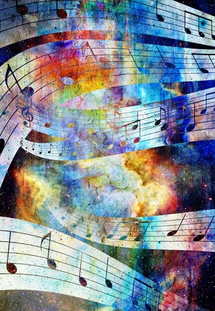 music note and abstrtact color background. spots backgroundの写真素材