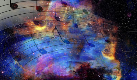 music note and Space and stars with abstrtact color background