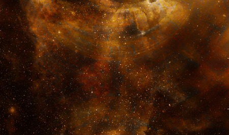 Cosmic space and stars and silhouette ancient ornament, abstract color Background, computer collageの写真素材