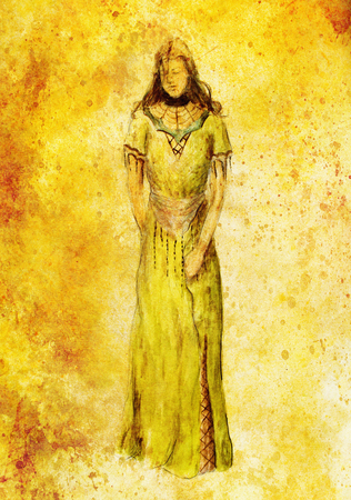 sketch of mystical woman  in beautiful ornamental dress  inspired by middle age designの写真素材